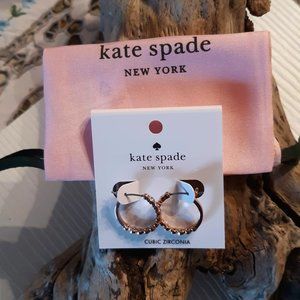NWT KATE SPADE • Rose Gold Full Circle Hoop CZ Huggies Earrings